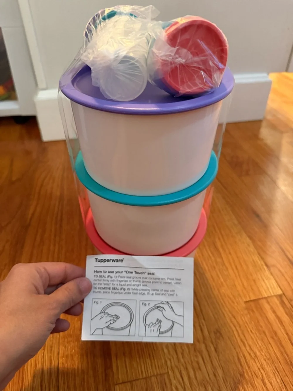 Tupperware One Touch 4Cups Junior Short B Canister 2708 Pastel 3 - plus minis!